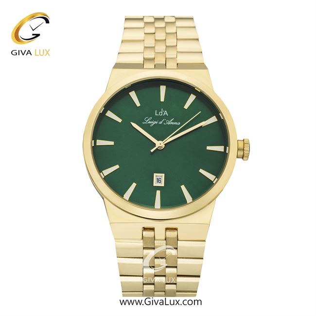 ساعت مچی اورجینال مردانه LdA | لوئیجی د آنا | Luigi d'Ana طلایی | طلایی| سبز یشمی تیره| کد رفرنس 2504